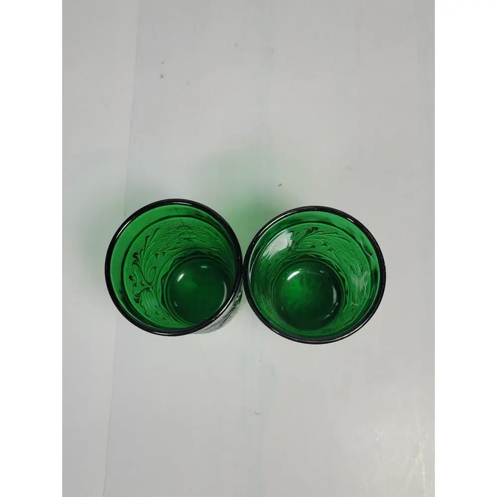 Vintage Anchor Hocking Forest Green Sandwich Glass Juice Water Tumbler Set of 2